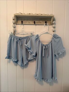Light Blue Ruffle Pajama Set